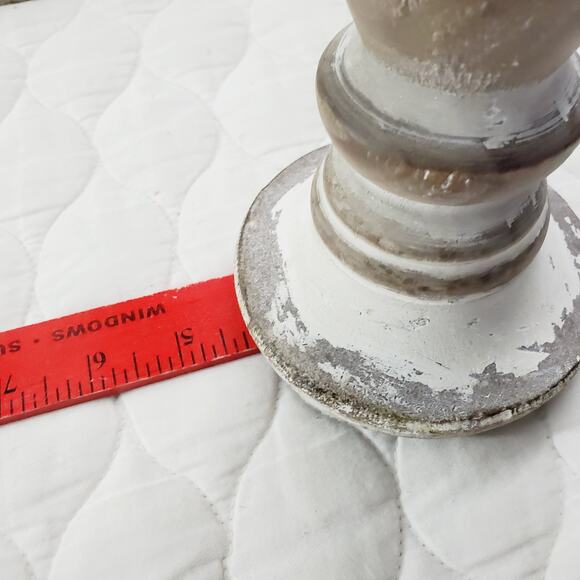 Pillar Whitewash Distressed Wood Candle Holders Set of 4 Farmhouse Decor Style - Picture 8 of 8